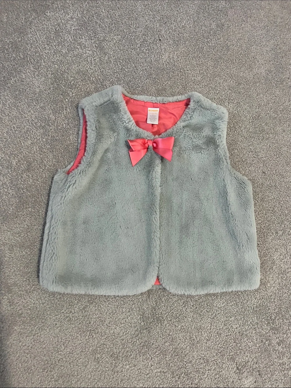 Gymboree Aqua Faux Fur Vest with Pink Bow
